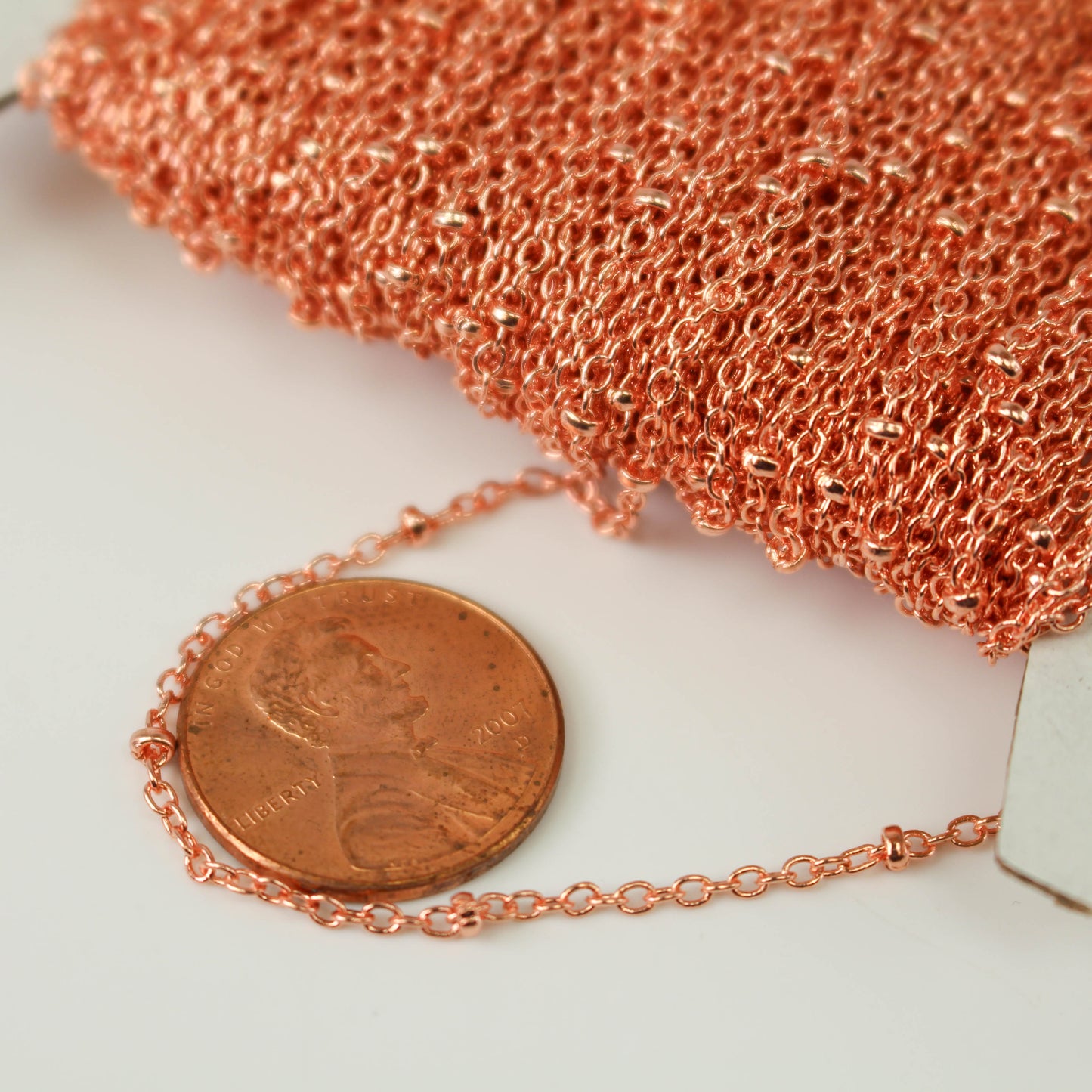 Anti Tarnish Coating Bright Copper Plated Satellite Cable BALL Chain - 2.0x1.4mm SOLDERED link - 100 Feet Tiny Small Ball Chain - ATC2014SAT