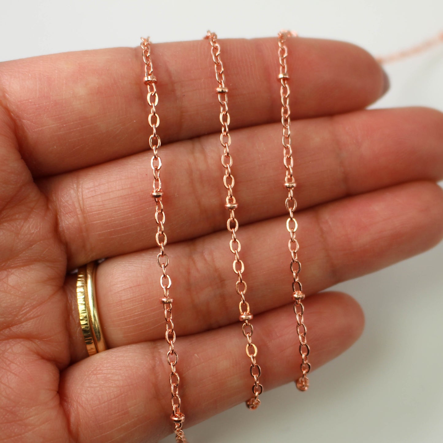 Anti Tarnish Coating Bright Copper Plated Satellite Flat BALL Chain - 3x1.7mm SOLDERED link -3/10/32/50/100/300 Feet Tiny Small Ball Chain - ATC317SAT