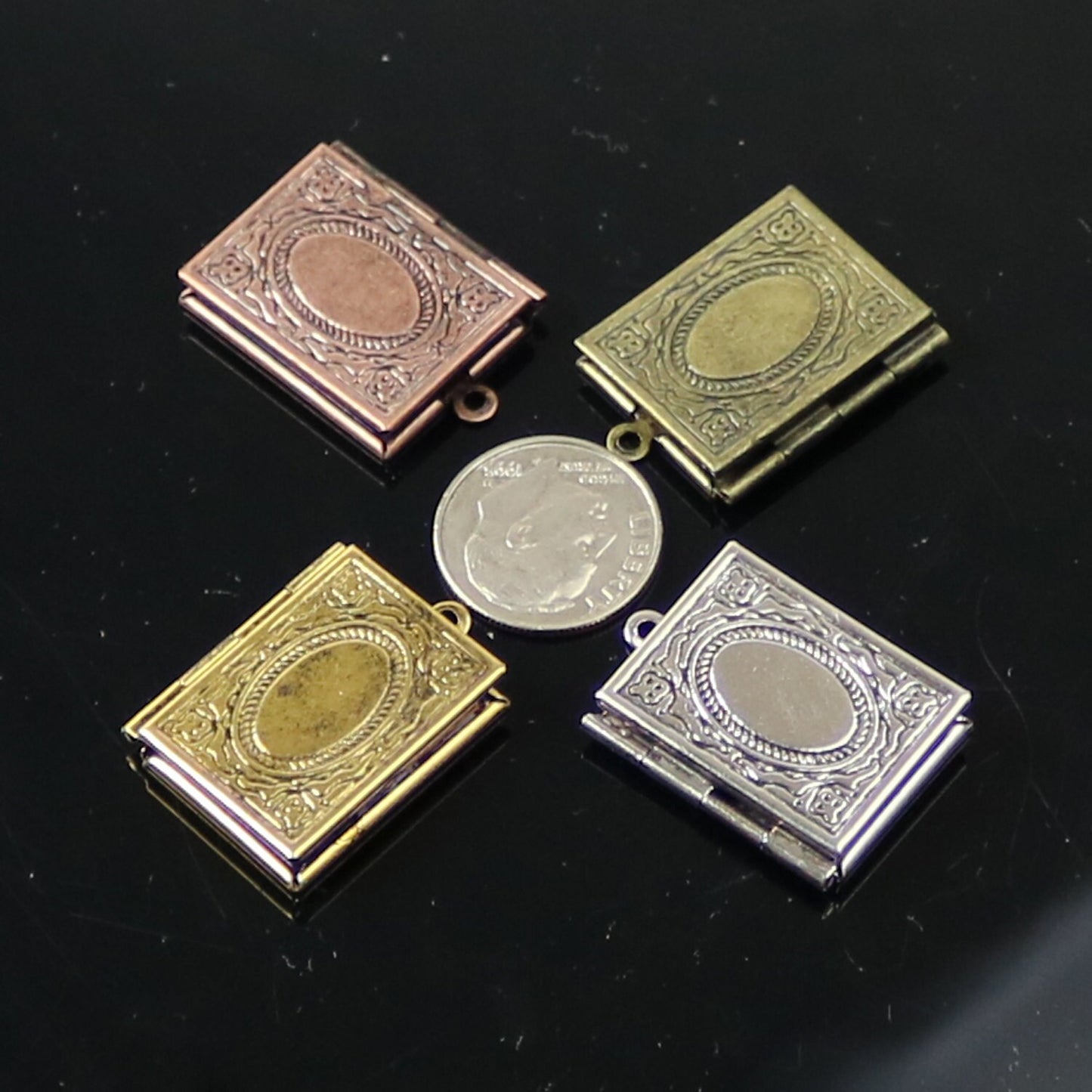 Stainless Steel / Antique Silver Book Locket Pendant Charm - 20x27mm 4.3mm thickness - Brass Locket Pendant Charm
