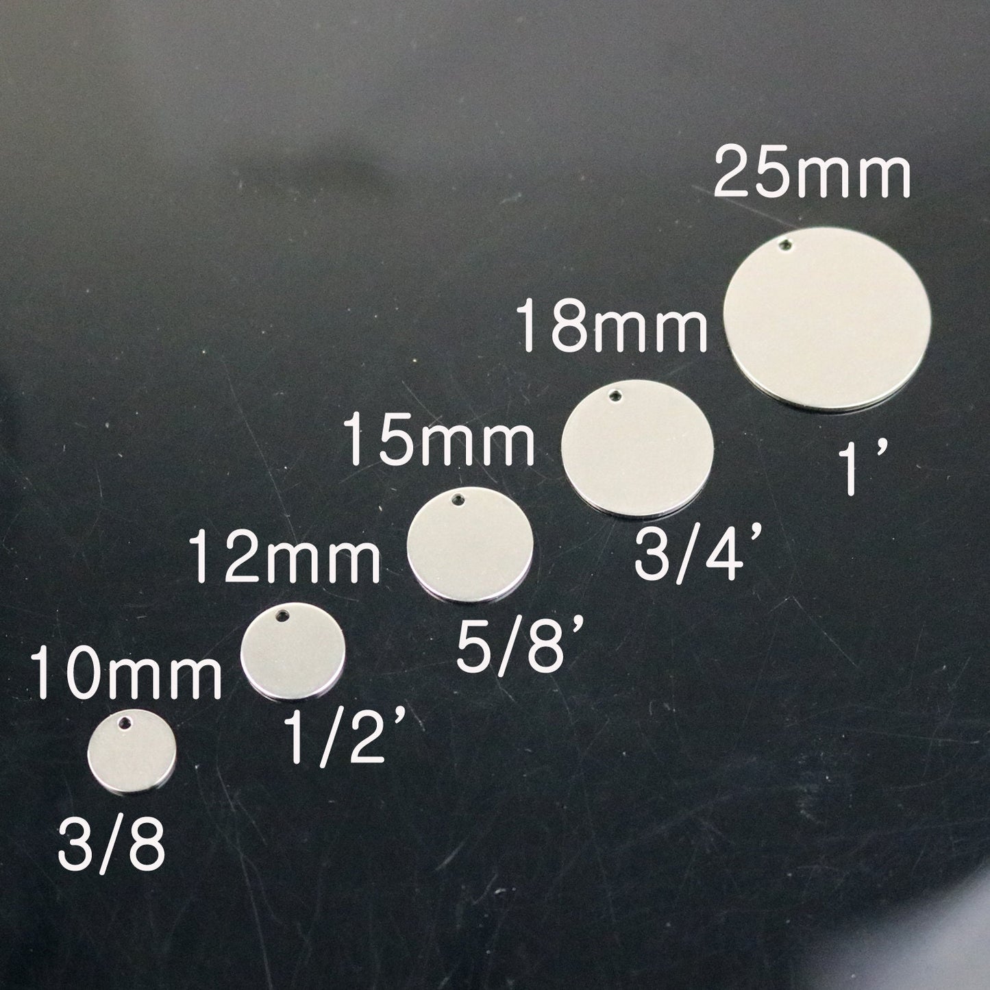 50 pcs of 12mm 1/2 inch Stainless Steel Stamping Blanks - 12mm 1/2 inch 18 gauge 1.0mm thickness - Blank Stamping Metal Flat Discs Tags
