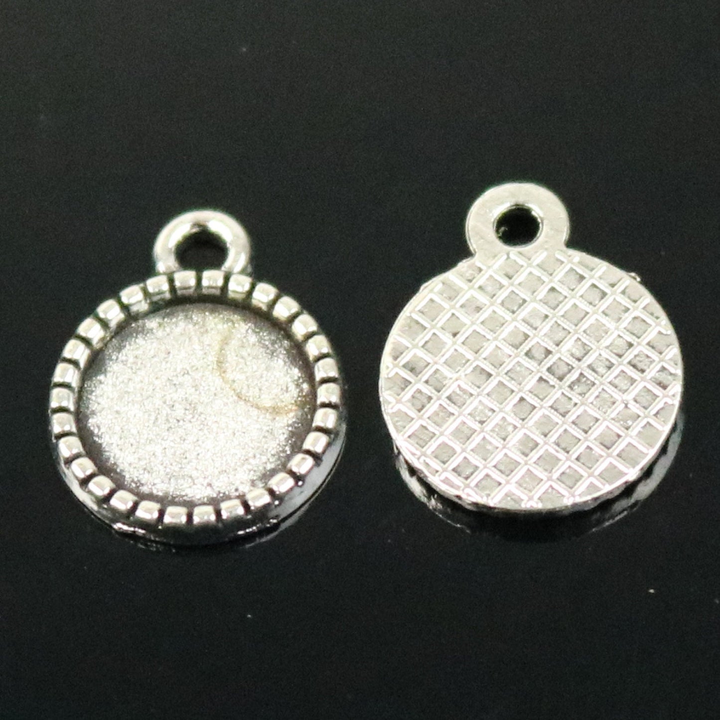 50 Round Antique Silver Bezel - for 10mm 3/8inch - Circle Pendant Blank Bezel . for Cabochon Cameo Pendants, Photo Jewelry, Post Setting