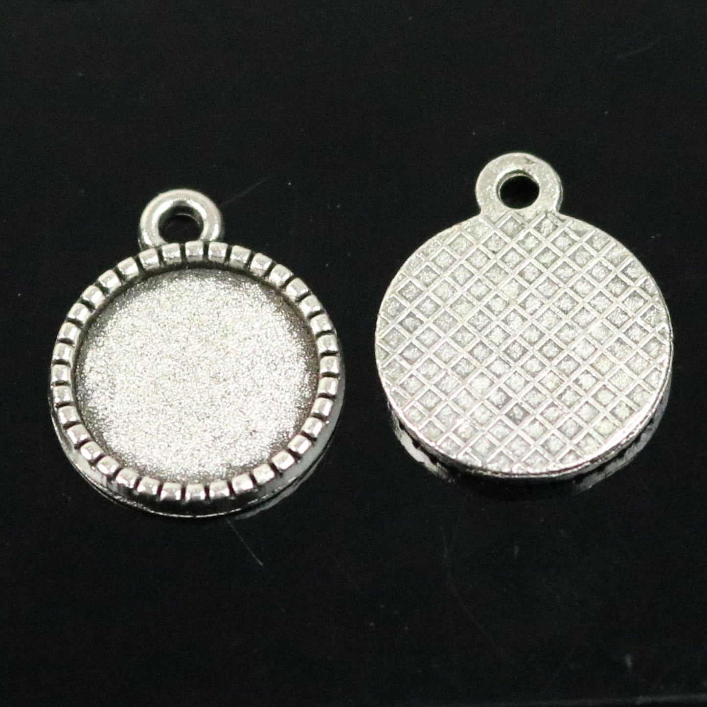 50 Round Antique Silver Bezel - for 12mm 1/2inch - Circle Pendant Blank Bezel . for Cabochon Cameo Pendants, Photo Jewelry, Post Setting