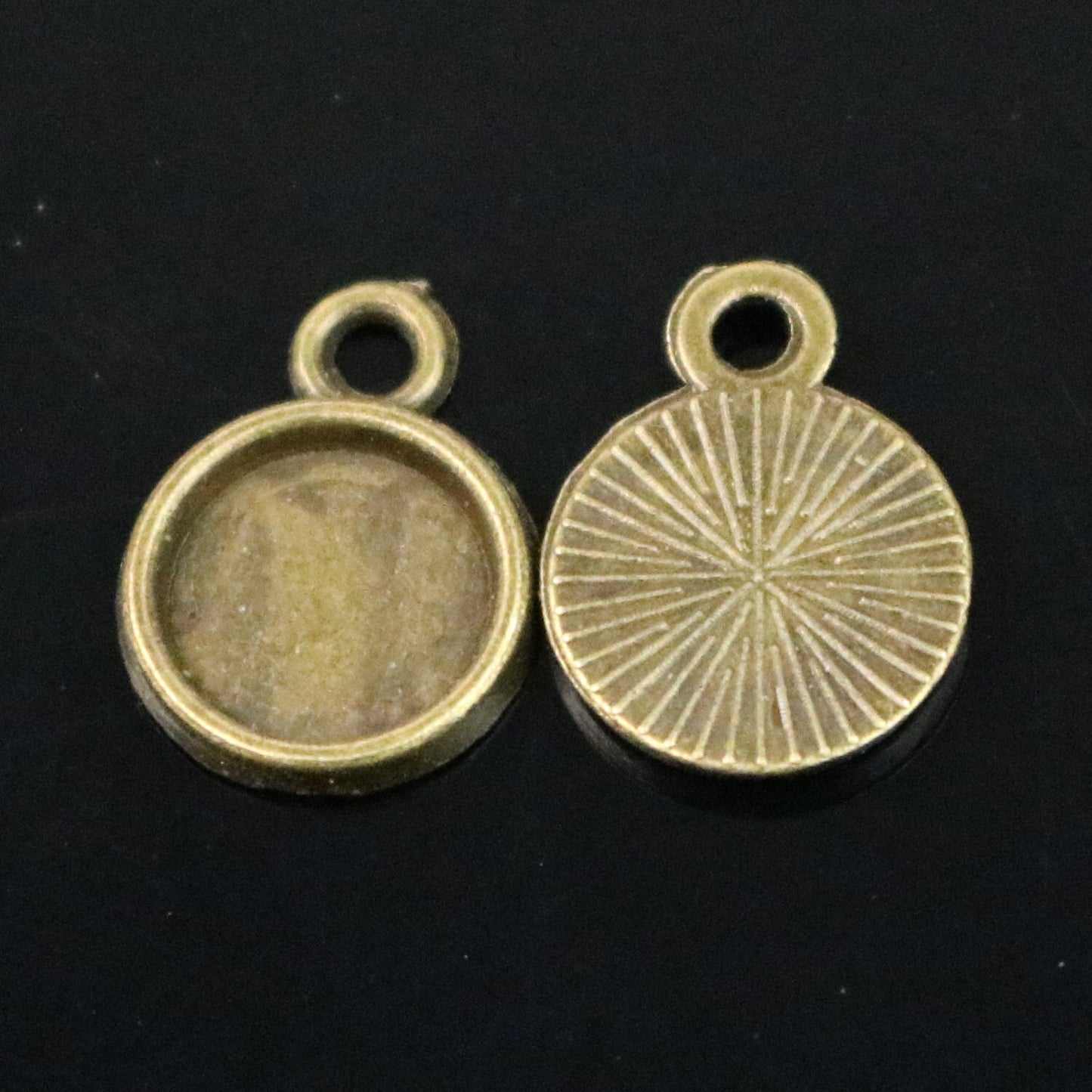 50 Round Antique Brass Bezel - for 8mm 5/16inch - Circle Pendant Blank Bezel . for Cabochon Cameo Pendants, Photo Jewelry, Post Setting
