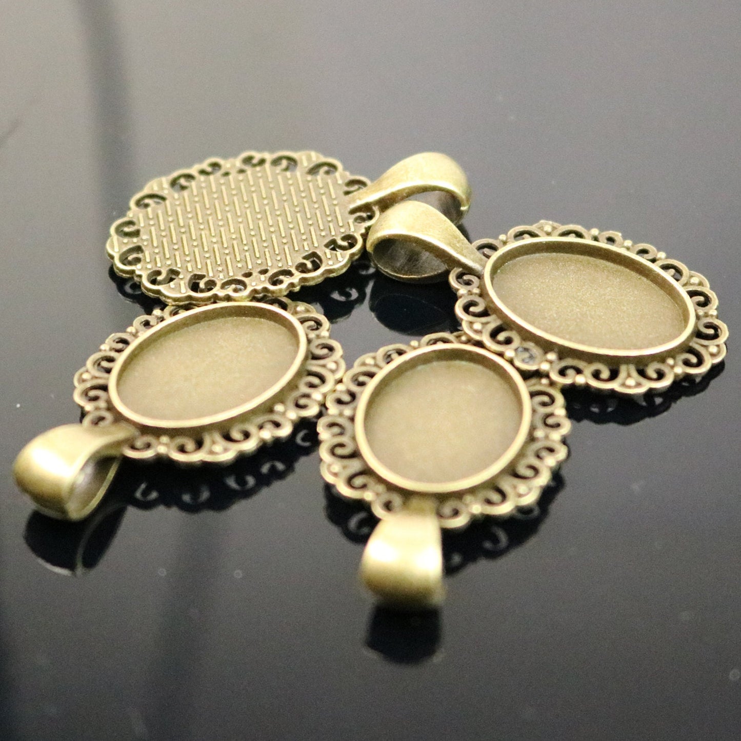 50 pcs Oval Antique Brass Bezel - for 13x18mm 1/2x3/4 inch - Oval Pendant Blank Bezel for Cabochon Cameo Pendants, Photo Jewelry