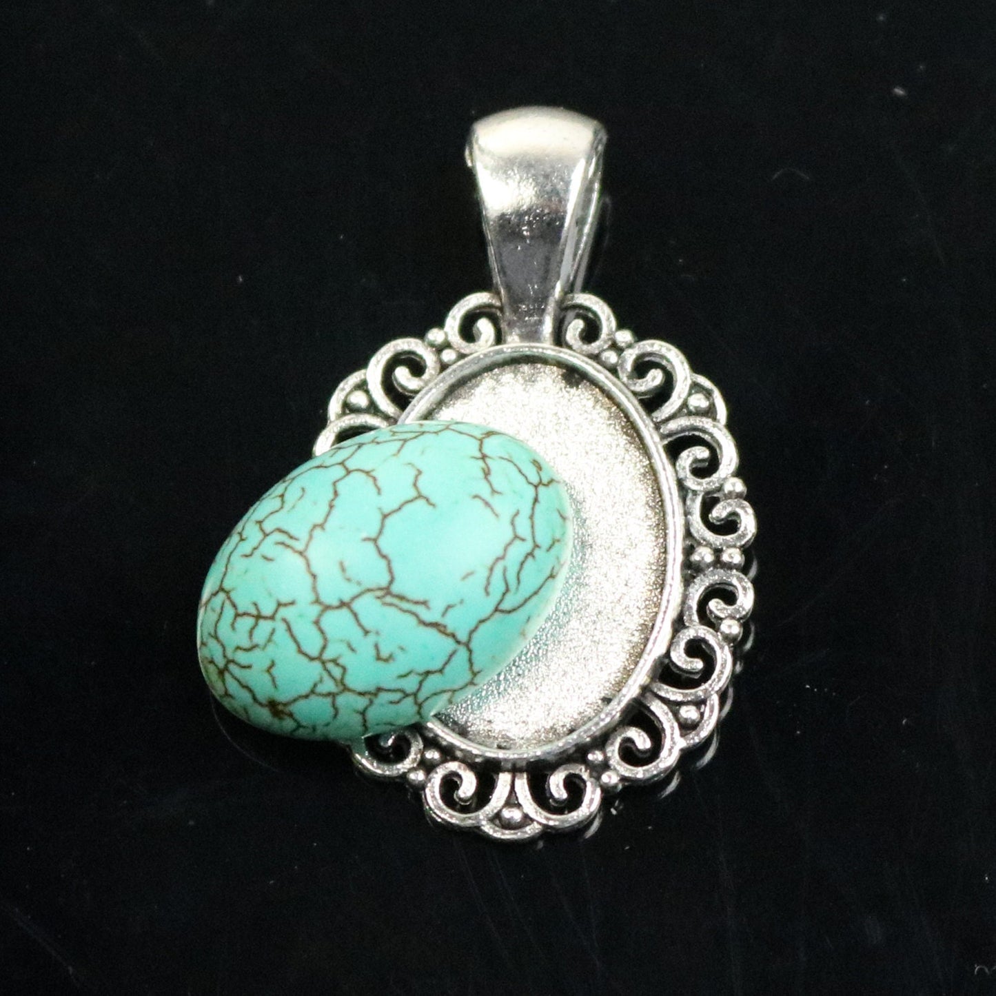 5 Sets 13x18mm Howlite Turquoise Oval Cabochon with Matching Antique Silver Bezel Pendant - 13x18mm 6mm thickness