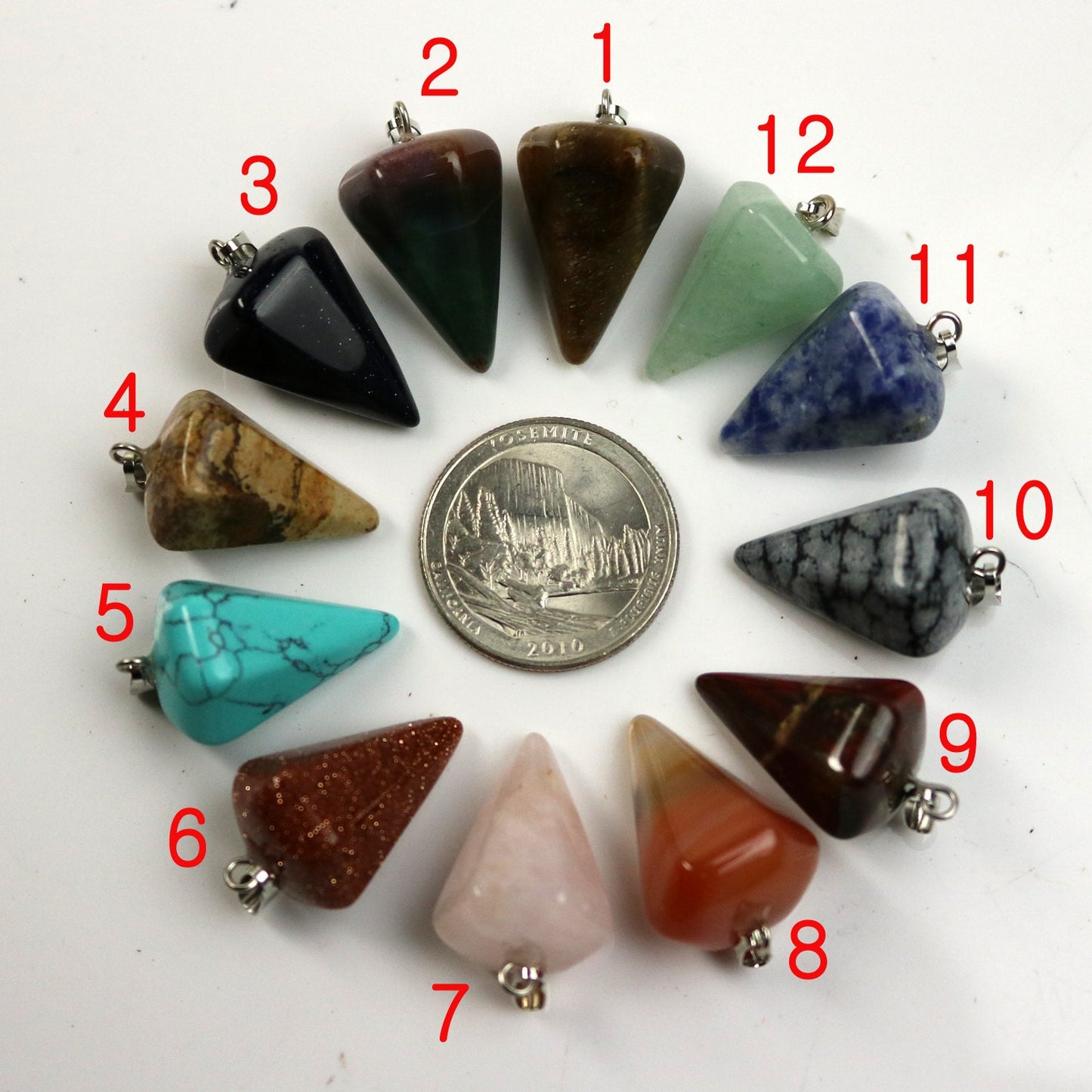 1, 5, 10pcs Hex POINT Charm Point Pendant - 14x21mm 9/16x13/16inch - Picture Stone Gemstone Crystal Pendant U-Pick - Ship Fm California USA