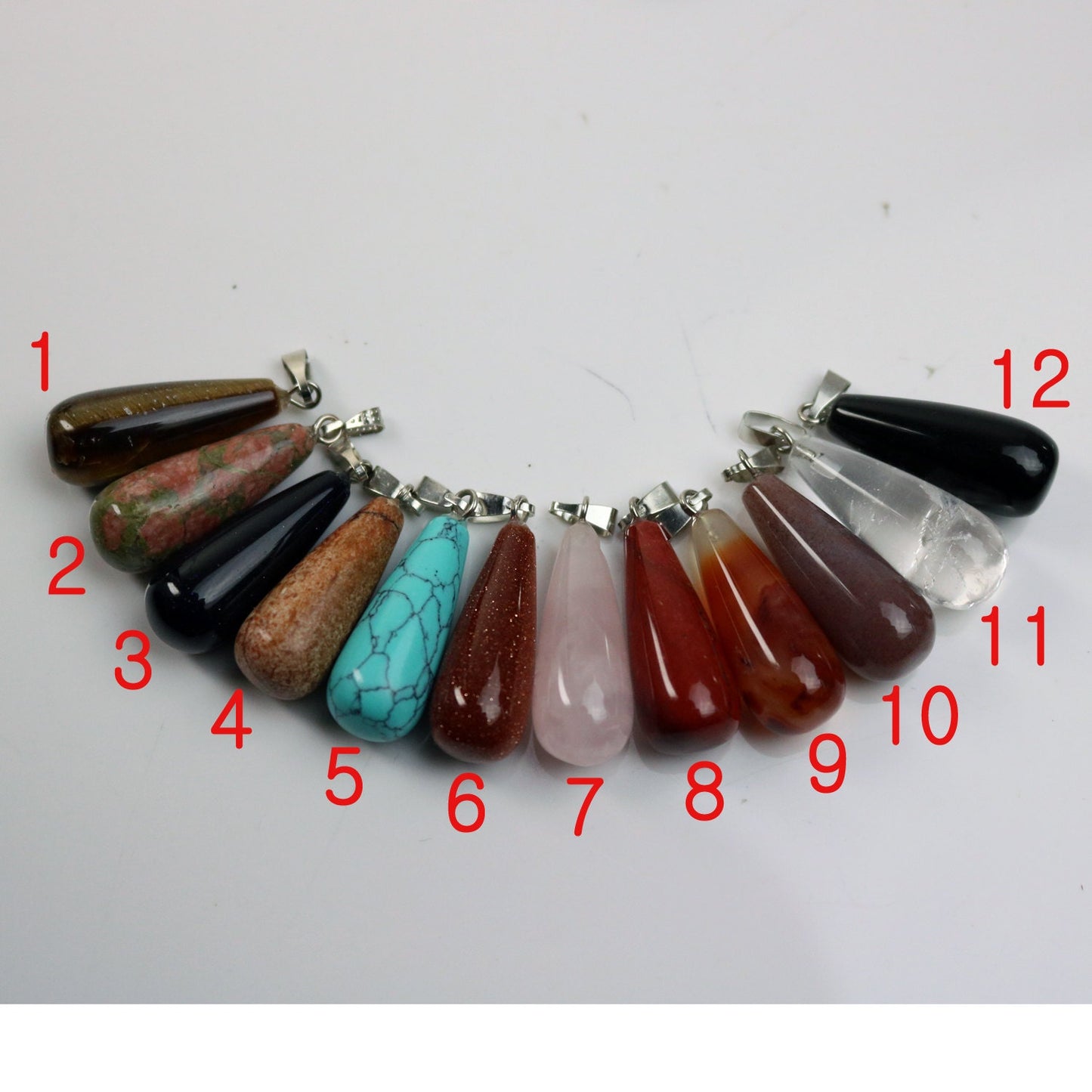 1, 5, 10pcs Water DROP water Charm Pendant - 11x26mm 7/16x1inch - Tiger Eye Gemstone Crystal Pendant U-Pick - Ship From California USA