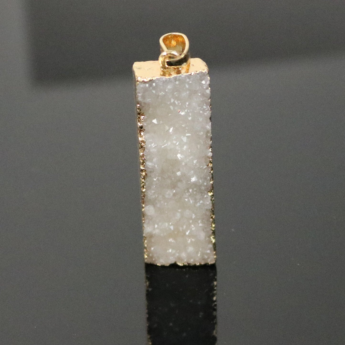 Druzy Pendant Natural White Agate Raw Gemstone Pendant, Rose(Pinky) Gold Electroplated Druzy Natural Stone Pendant - 12x43 mm 6mm thickness