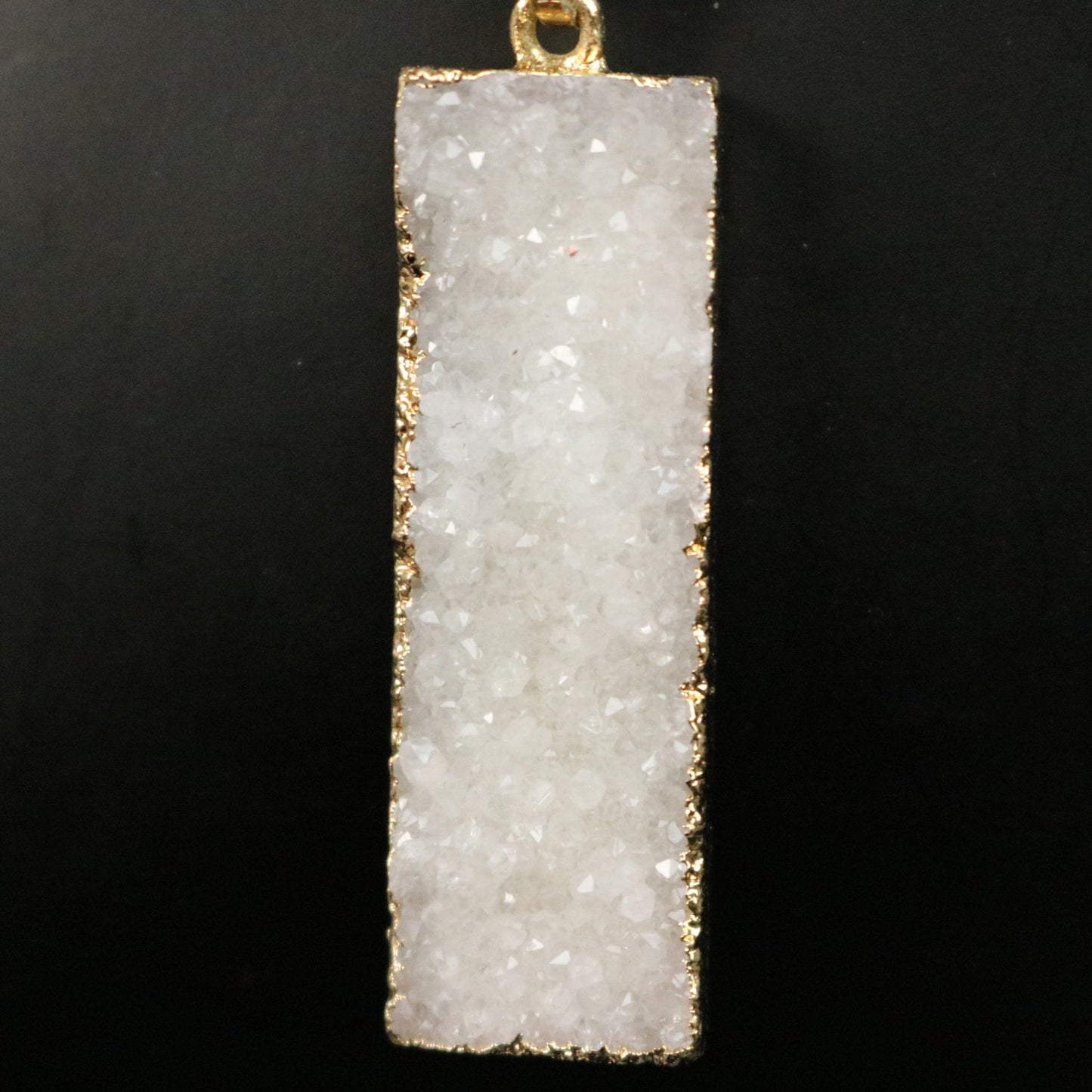 Druzy Pendant Natural White Agate Raw Gemstone Pendant, Rose(Pinky) Gold Electroplated Druzy Natural Stone Pendant - 12x43 mm 6mm thickness