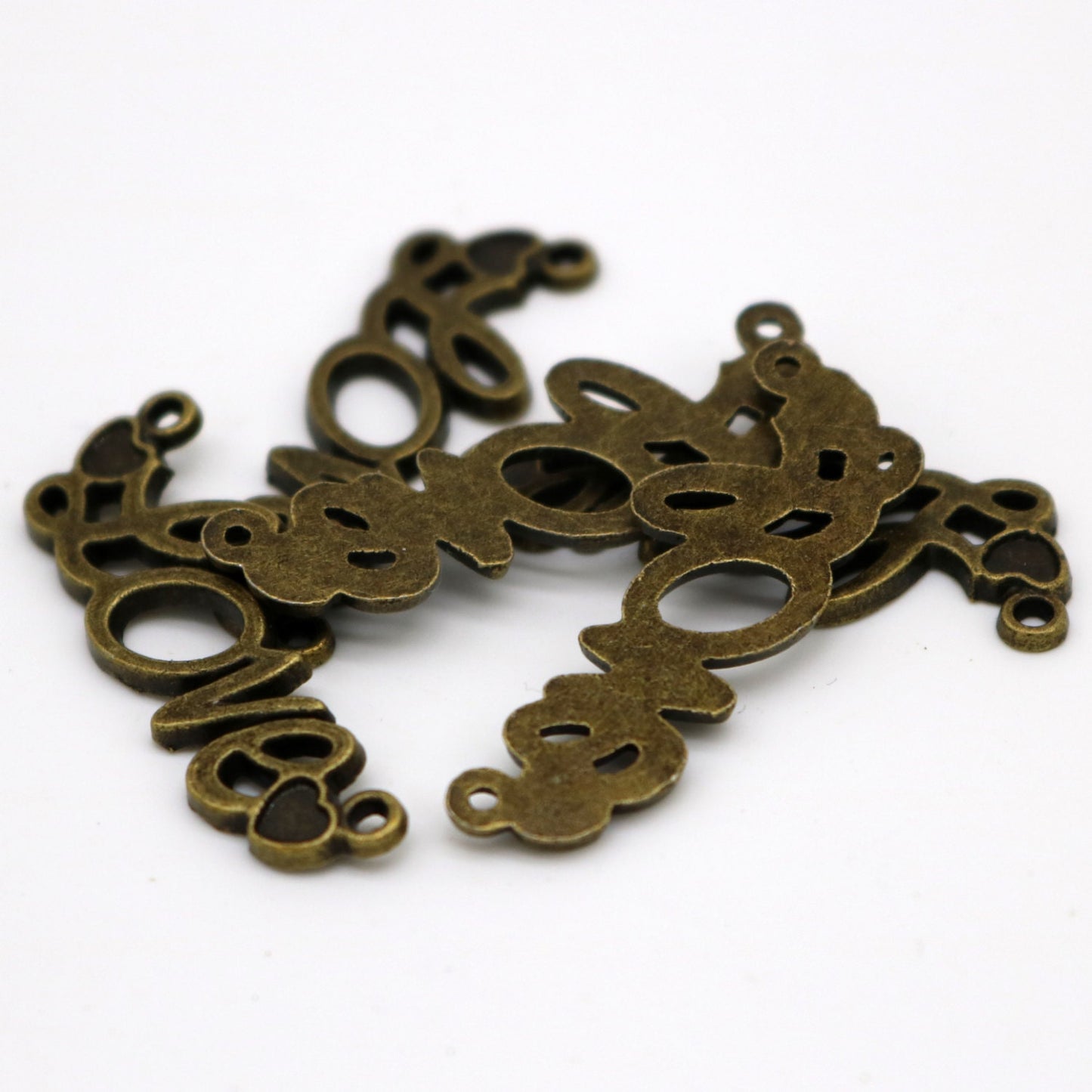 5 pcs Antique Brass Alloy Link, LOVE Link, Connector, Dangle, Pendant - 34x13mm, Antique Bronze - from California USA MC394