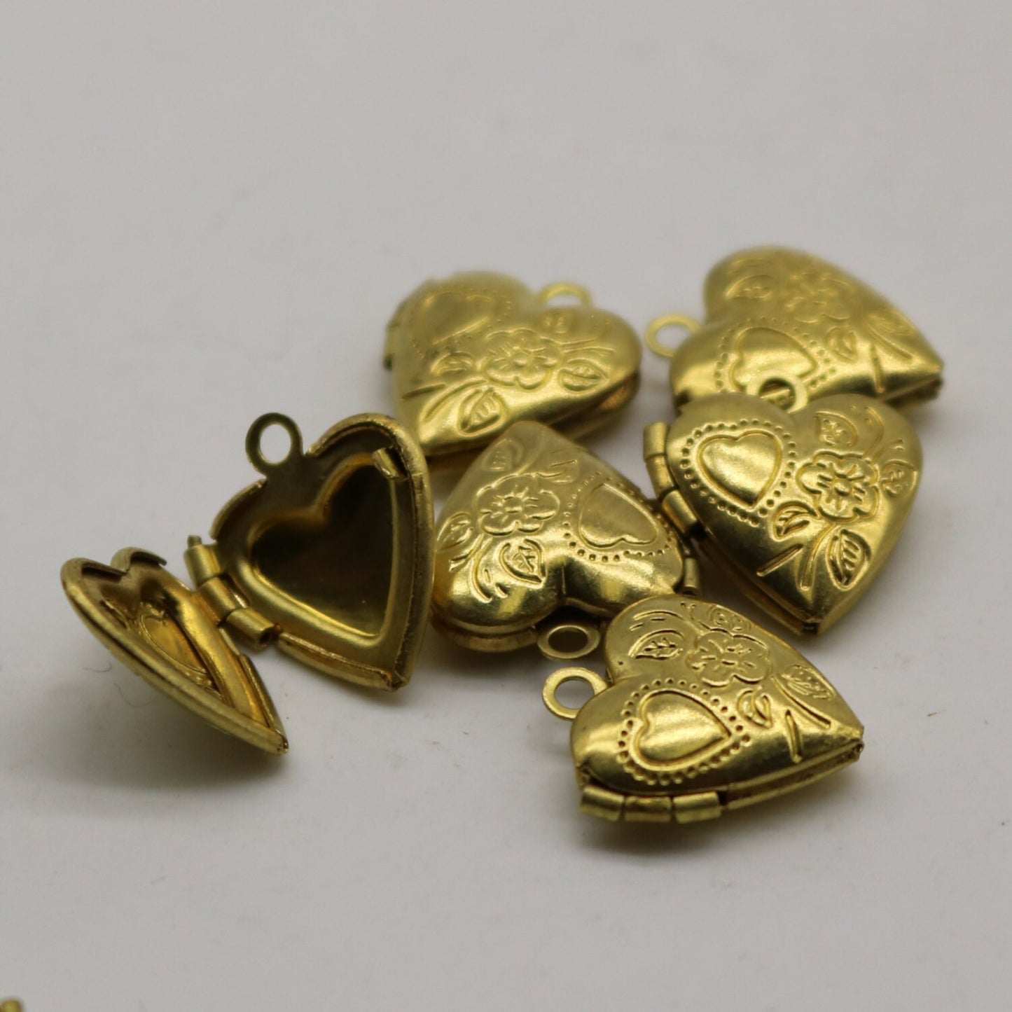Raw BRASS Filigree Locket Heart in Heart Pendant Charm Dangle - 13x15mm - Brass Locket Pendant Charm - Ship from California USA - A49