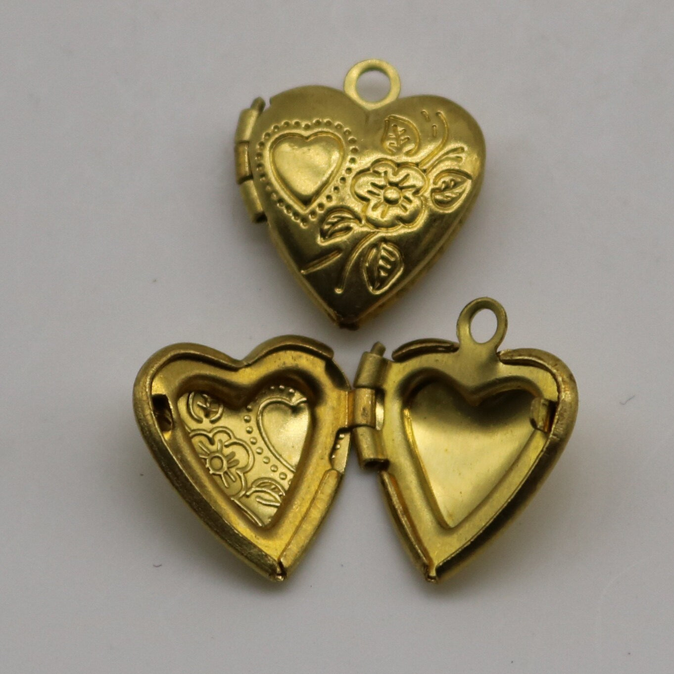 Raw BRASS Filigree Locket Heart in Heart Pendant Charm Dangle - 13x15mm - Brass Locket Pendant Charm - Ship from California USA - A49
