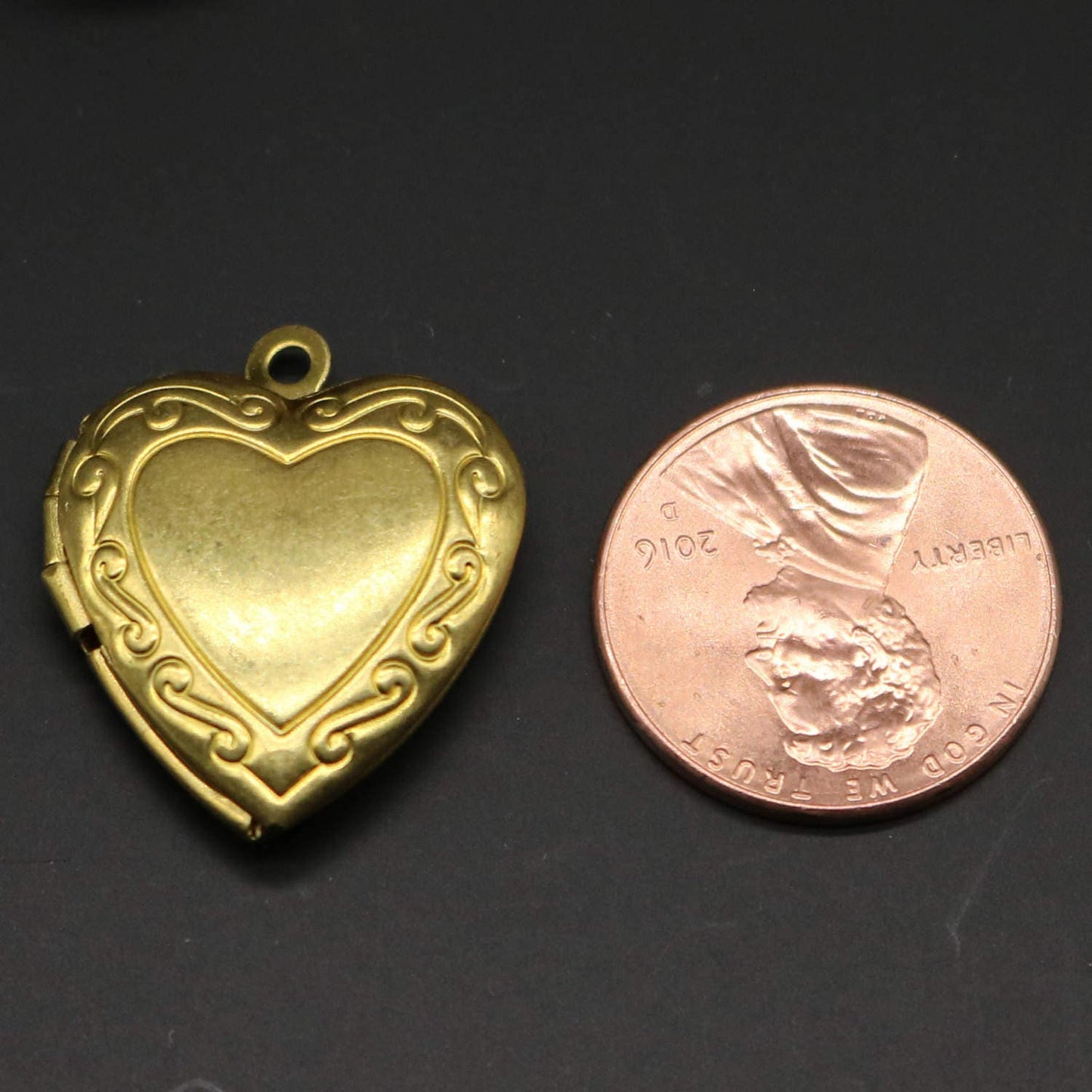 Raw BRASS Filigree Locket Heart in Heart Pendant Charm Dangle - 20x20mm - Brass Locket Pendant Charm -Ship California USA - A3