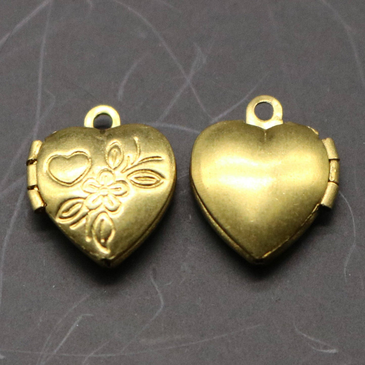 Raw BRASS Filigree Locket Small Flower in Heart Pendant Charm Dangle - 12x10.4mm - Brass Locket Charm -Ship California USA - A37