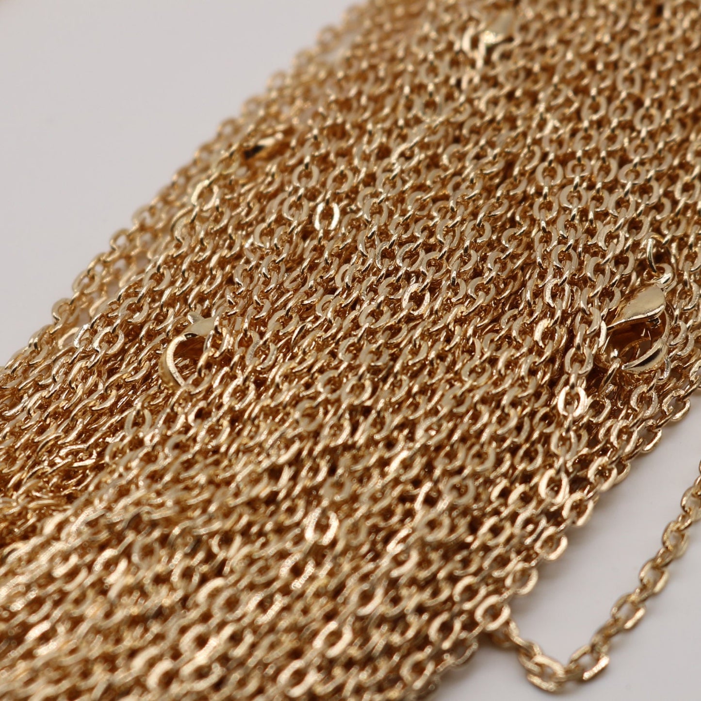 5 pcs of Ready to wear Necklace 60cm (about 24inch) - Pinky Gold (Champagne Gold Plated) 3x2mm Flat Chain Necklace with Lobster Clasp
