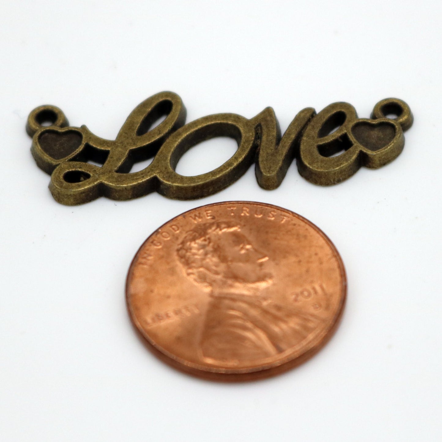 5 pcs Antique Brass Alloy Link, LOVE Link, Connector, Dangle, Pendant - 34x13mm, Antique Bronze - from California USA MC394