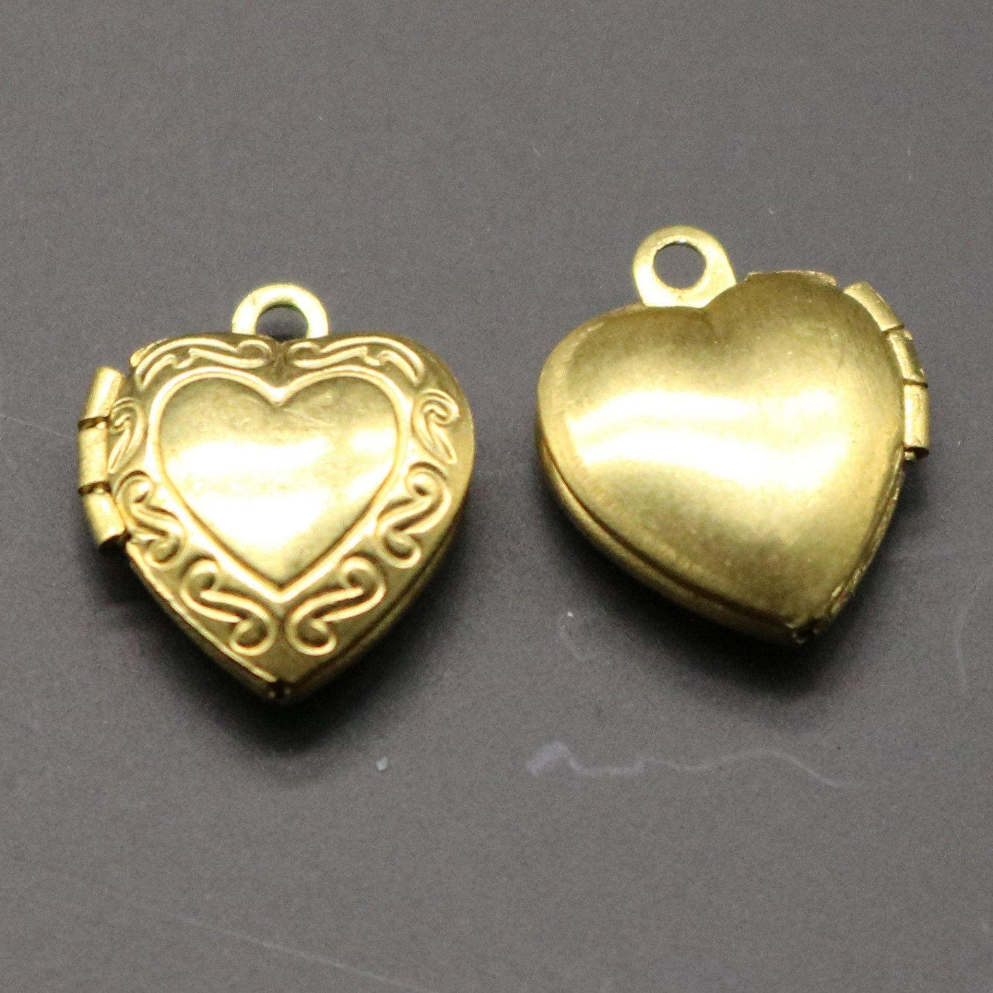 Raw BRASS Filigree Locket Small Heart in Heart Pendant Charm Dangle - 12x10.4mm - Brass Locket Pendant Charm -Ship California USA - A