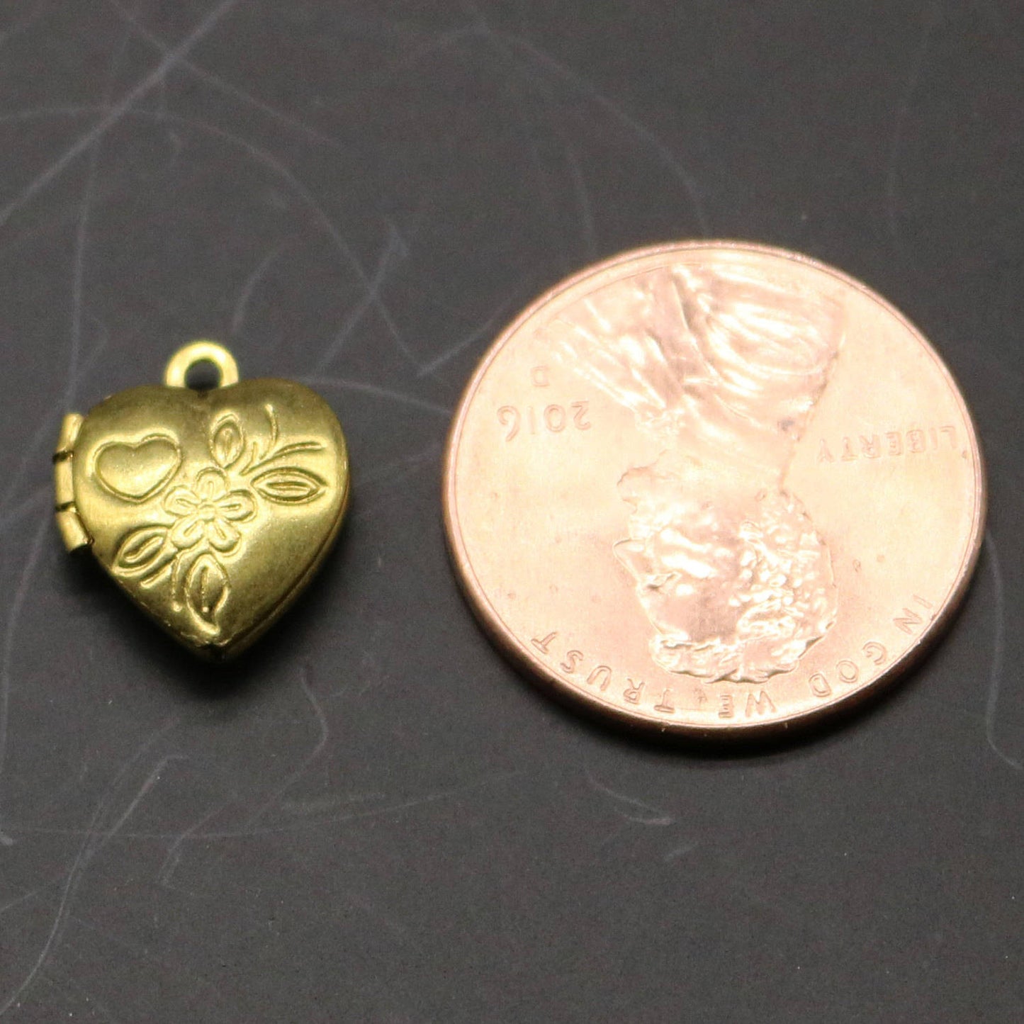 Raw BRASS Filigree Locket Small Flower in Heart Pendant Charm Dangle - 12x10.4mm - Brass Locket Charm -Ship California USA - A37