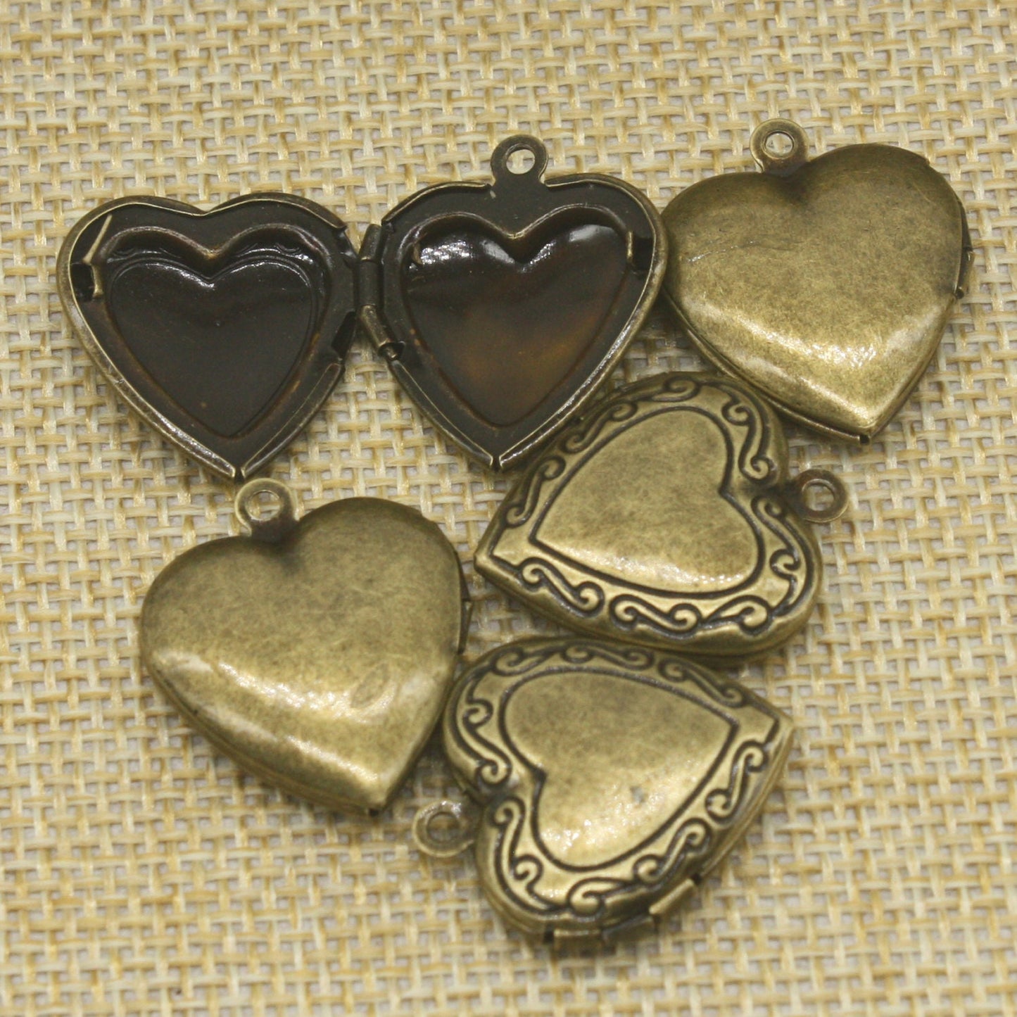 5 pcs Antique Brass Heart Filigree Locket Pendant Charm - 20mm x 20mm - Brass Locket Pendant Charm - Ship from California USA - A3