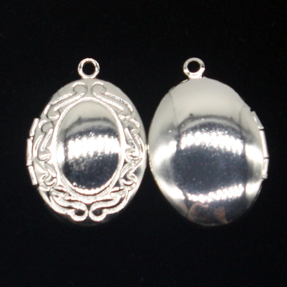 5 pcs Rhodium Plated Filigree Locket Oval Pendant Charm Dangle - 16x19mm - Brass Locket Pendant Charm - Ship from California USA - B43