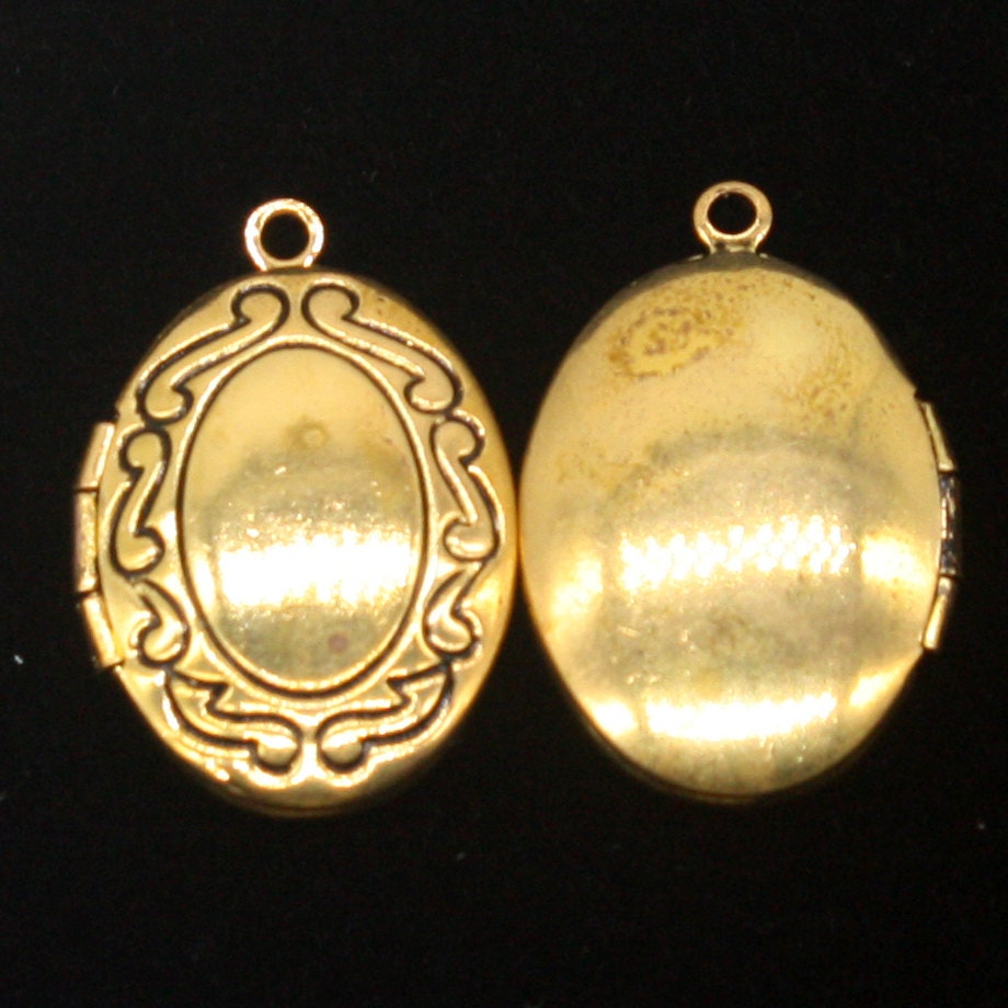 5 pcs Antique GOLD Filigree Locket Oval Pendant Charm Dangle - 16x19mm - Brass Locket Pendant Charm - Ship from California USA - B43