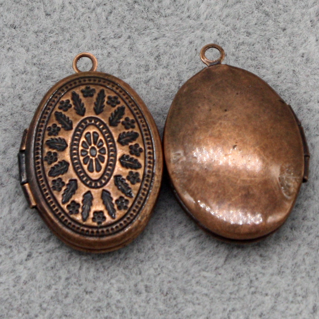 5 pcs Antique COPPER Filigree Locket Oval Pendant Maya Pattern Charm Dangle - 16x19mm - Locket Pendant Charm - Ship from California USA -B19