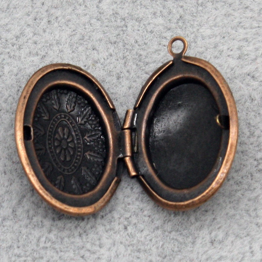 5 pcs Antique COPPER Filigree Locket Oval Pendant Maya Pattern Charm Dangle - 16x19mm - Locket Pendant Charm - Ship from California USA -B19