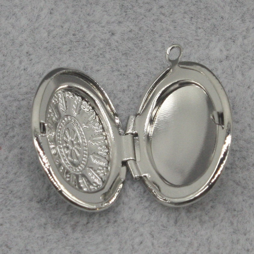 Rhodium Plated Filigree Locket Oval Pendant Maya Pattern Charm Dangle - 16x19mm - Locket Pendant Charm - Ship from California USA -B19