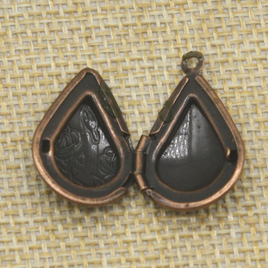 5 pcs Antique COPPER Filigree ROSE Teardrop Locket Pendant Charm Dangle - 20x24mm - Brass Locket Pendant - Ship from California USA - E8