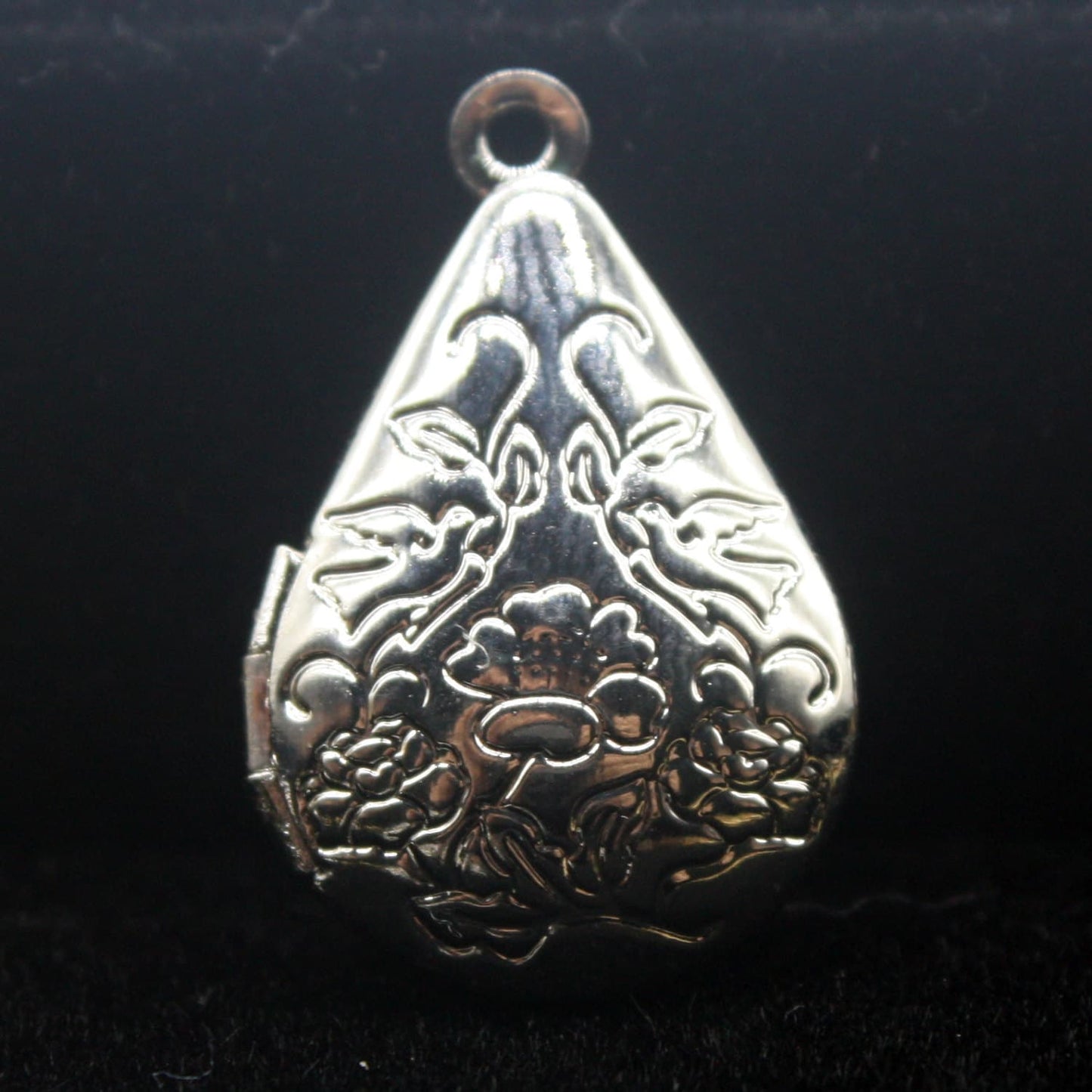 5 pcs Rhodium Plated Filigree FLOWER Teardrop Locket Pendant Charm - 20x24mm - Brass Locket Pendant - Ship from California USA - E8