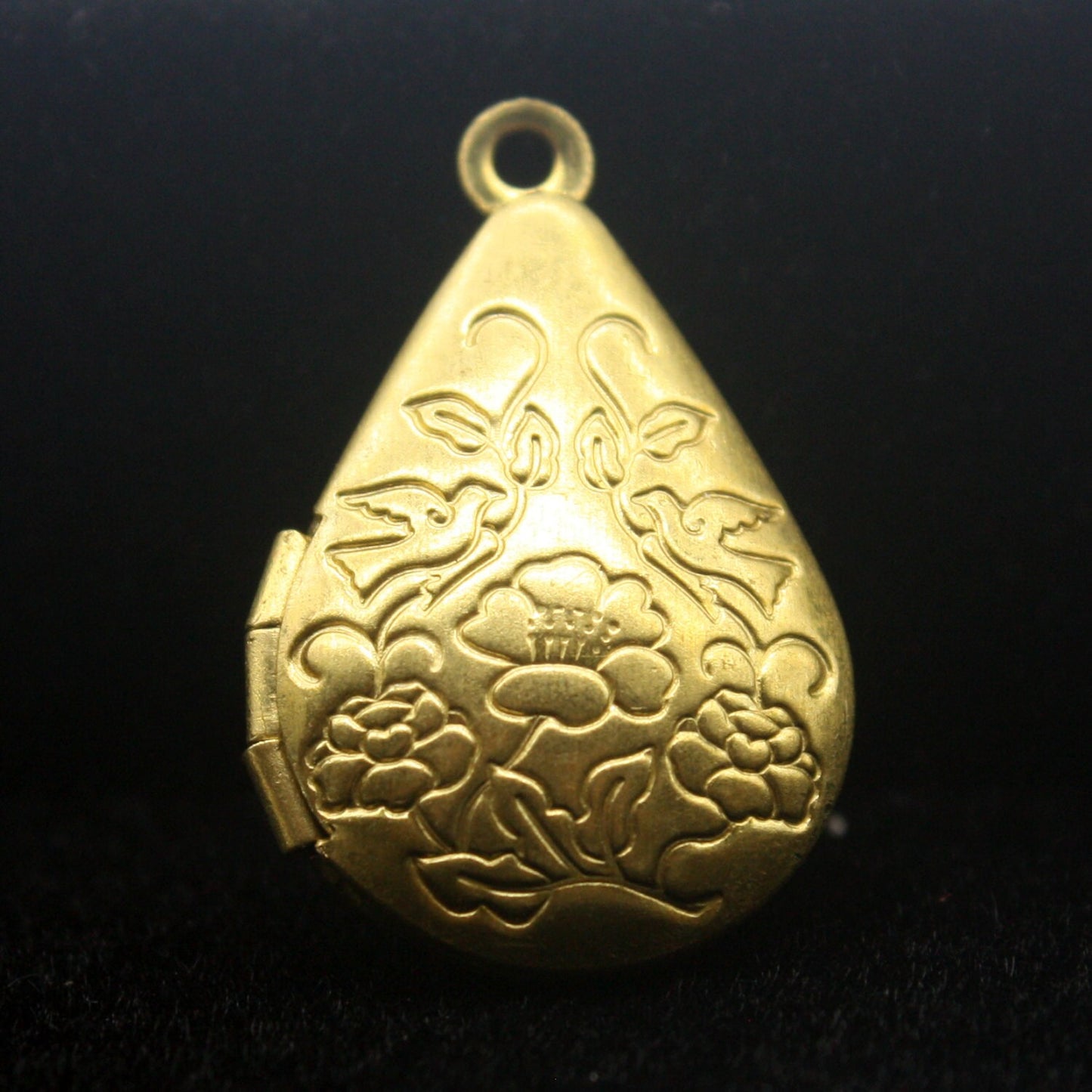 raw BRASS Filigree FLOWER Teardrop Locket Pendant Charm Dangle - 20x24mm - Brass Locket Pendant - Ship from California USA - B5