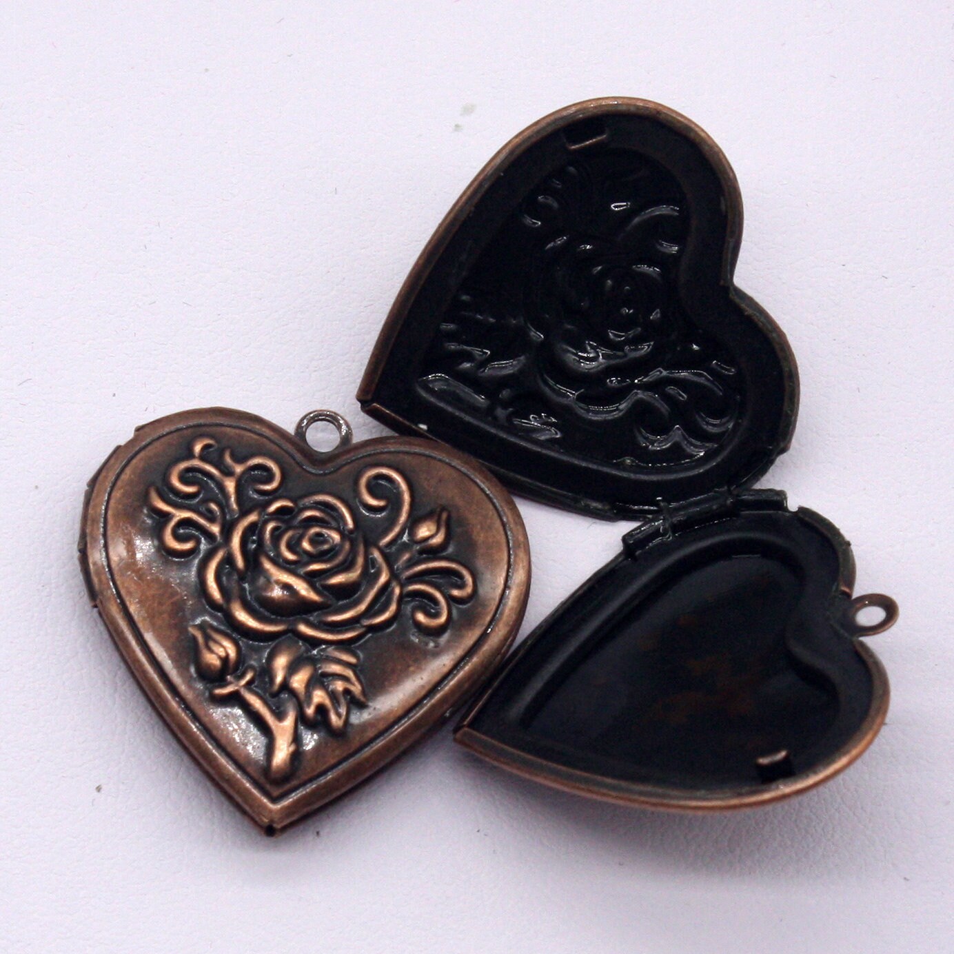 5 pcs Antique Copper ROSE Heart Locket Pendant Charm - 29x29mm 7mm thickness - Ship from California USA - A15