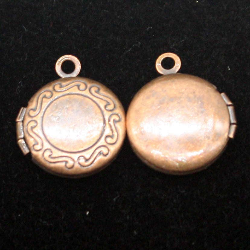 5 pcs Antique COPPER Filigree Locket ROUND Pendant Pattern Charm Dangle - 14x16mm - Locket Pendant Charm - Ship from California USA - D57