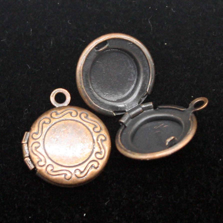 5 pcs Antique COPPER Filigree Locket ROUND Pendant Pattern Charm Dangle - 14x16mm - Locket Pendant Charm - Ship from California USA - D57