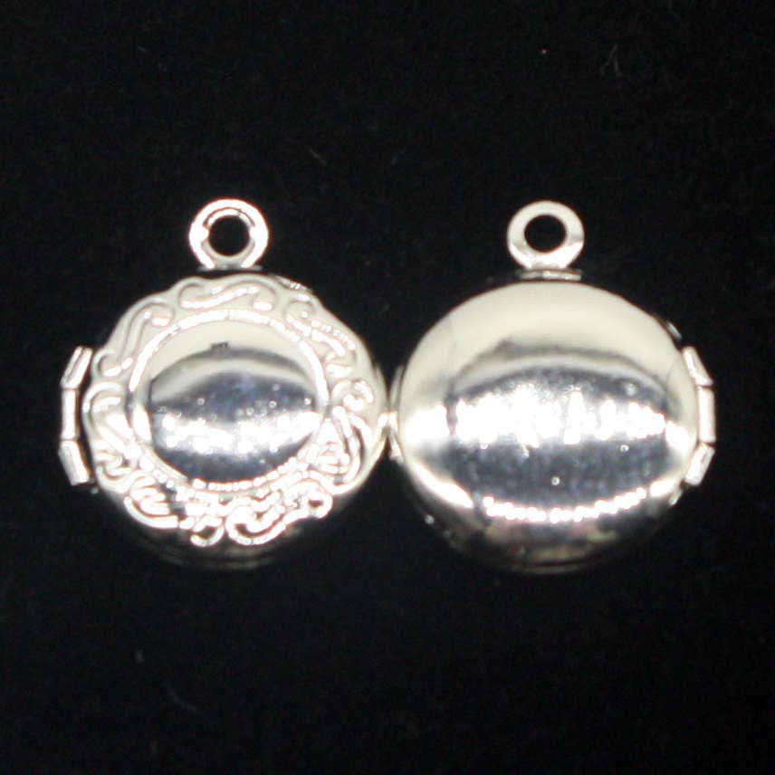 5 pcs Rhodium Plated Filigree Locket ROUND Pendant Pattern Charm Dangle - 14x16mm - Locket Pendant Charm - Ship from California USA - D57
