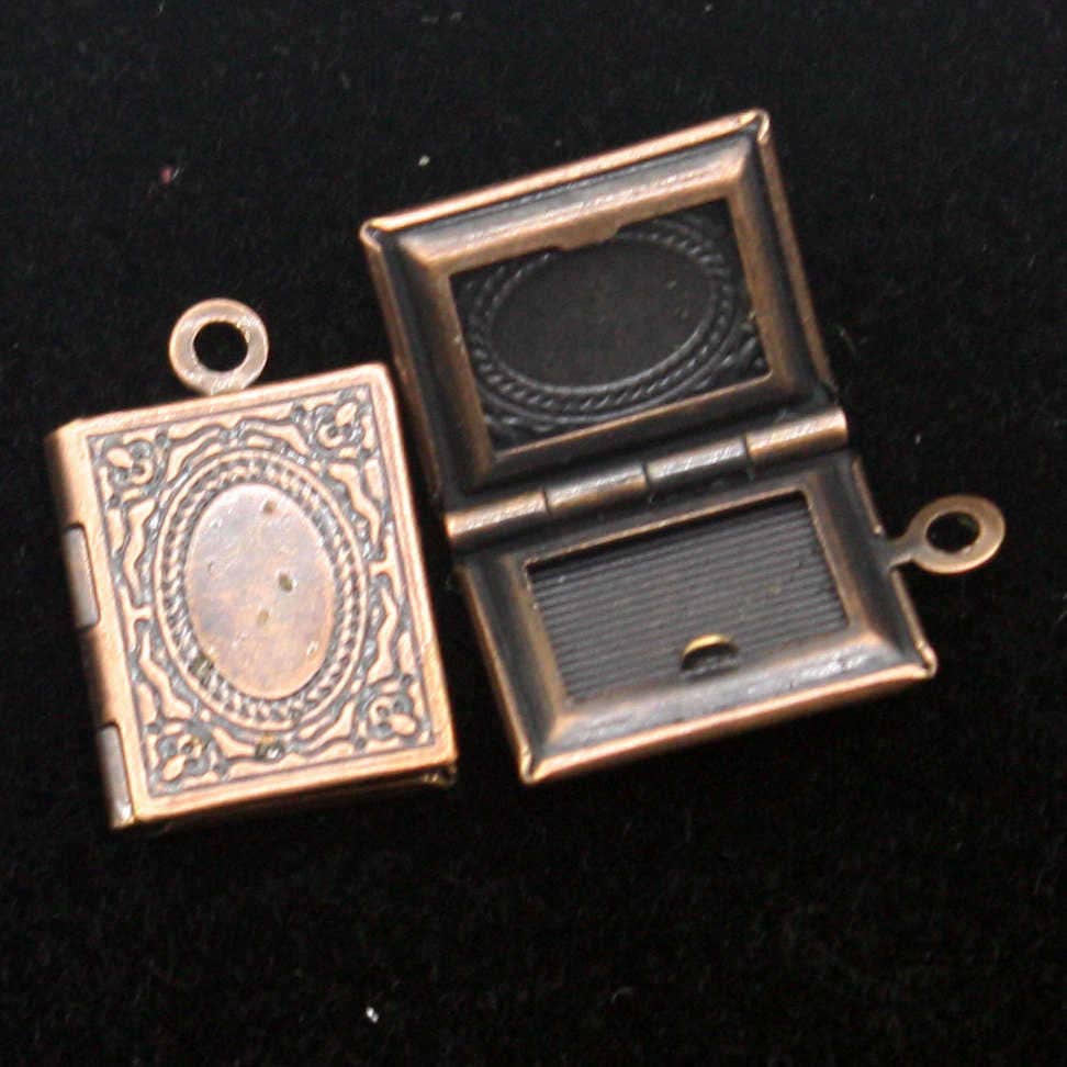 Antique COPPER Small Book Locket Pendant Charm - 12x18mm - Brass Locket Pendant Charm - Ship from California USA - C7