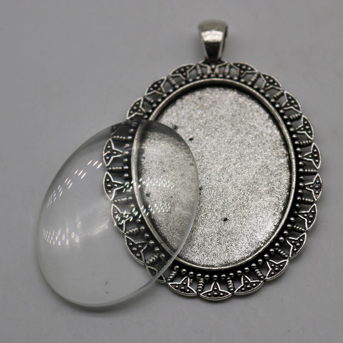5 pcs Oval Antique Silver Bezel - for 30x40mm - Oval Pendant Blank Bezel for Cabochon Cameo Pendants, Photo Jewelry