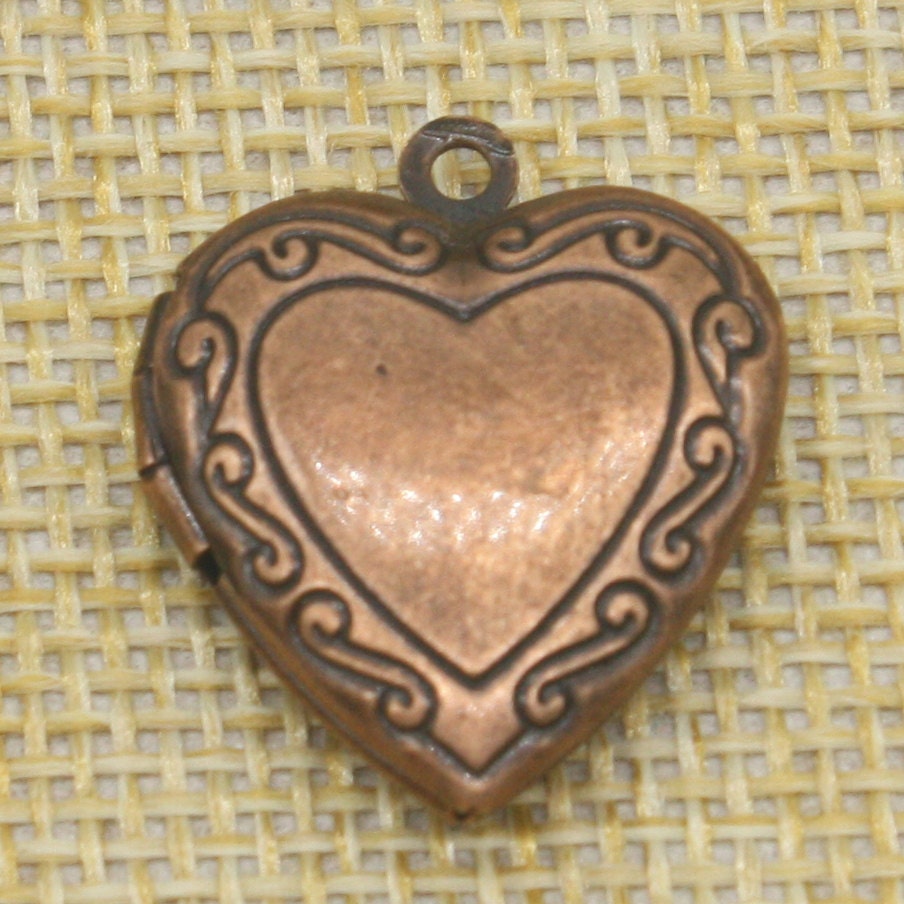 5 pcs Antique COPPER Heart Filigree Locket Pendant Charm - 20mm x 20mm - Brass Locket Pendant Charm - Ship from California USA - A3