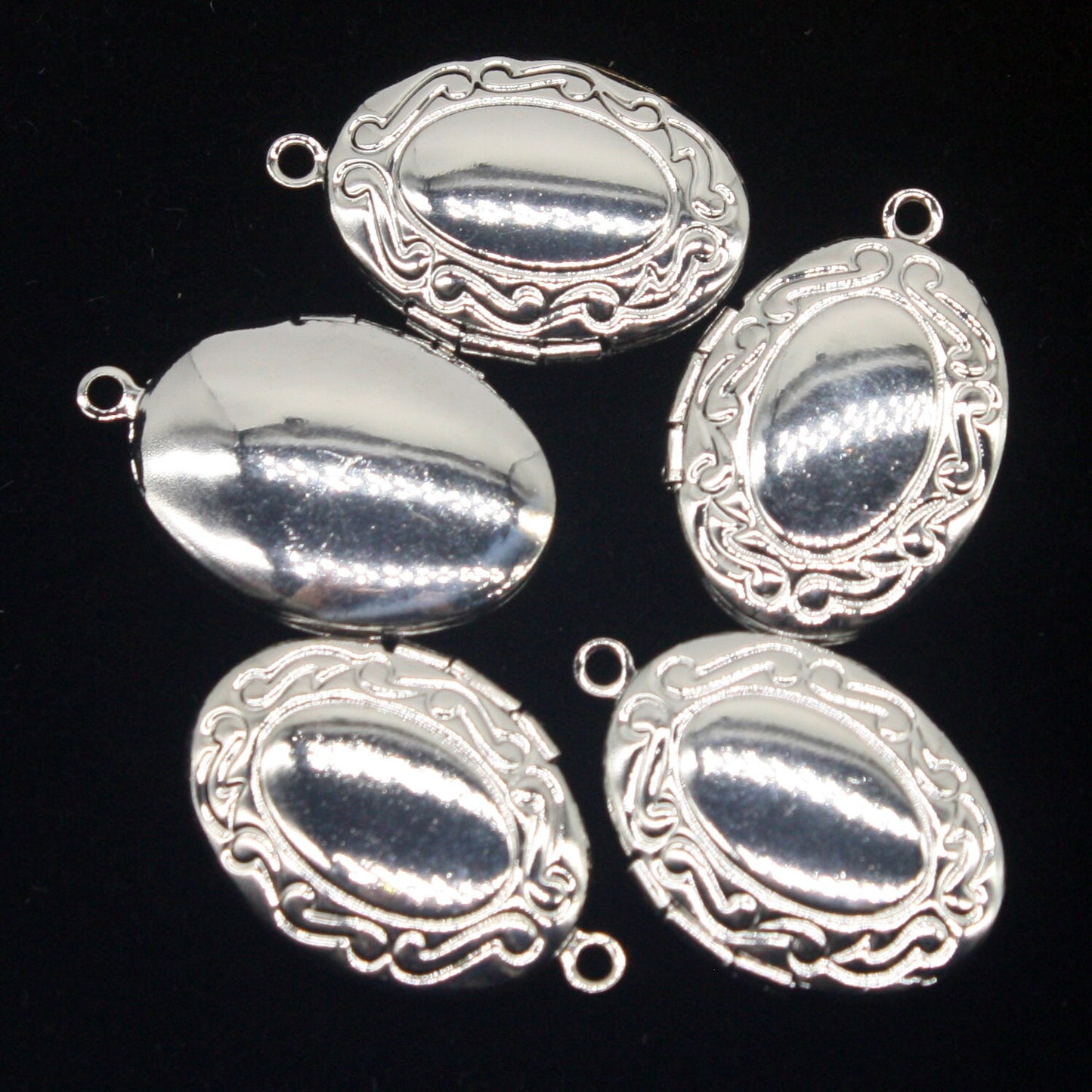 5 pcs Rhodium Plated Filigree Locket Oval Pendant Charm Dangle - 16x19mm - Brass Locket Pendant Charm - Ship from California USA - B43