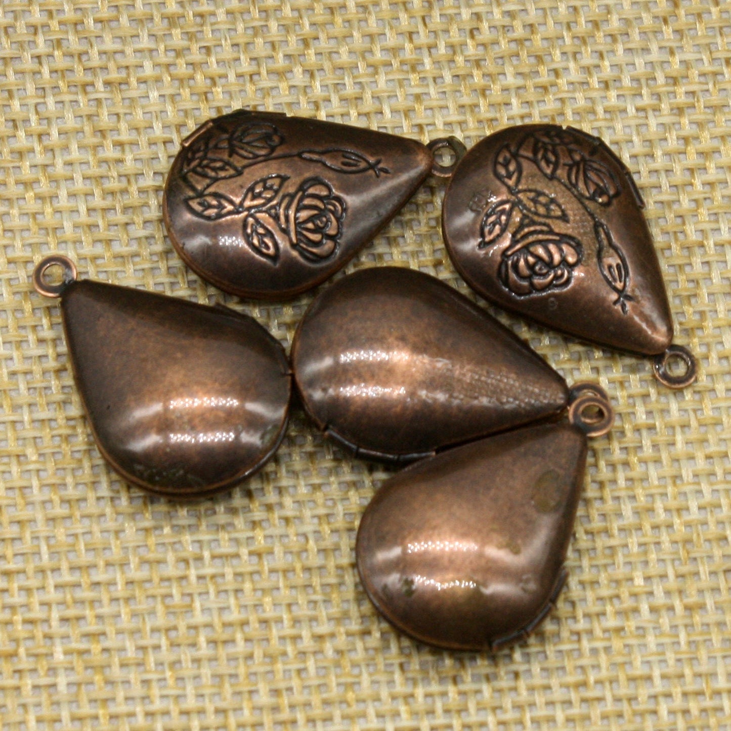 5 pcs Antique COPPER Filigree ROSE Teardrop Locket Pendant Charm Dangle - 20x24mm - Brass Locket Pendant - Ship from California USA - E8