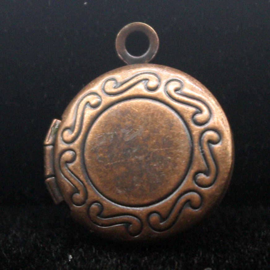 5 pcs Antique COPPER Filigree Locket ROUND Pendant Pattern Charm Dangle - 14x16mm - Locket Pendant Charm - Ship from California USA - D57