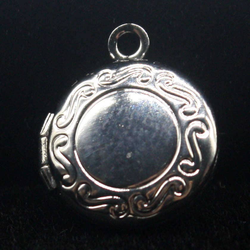 5 pcs Rhodium Plated Filigree Locket ROUND Pendant Pattern Charm Dangle - 14x16mm - Locket Pendant Charm - Ship from California USA - D57
