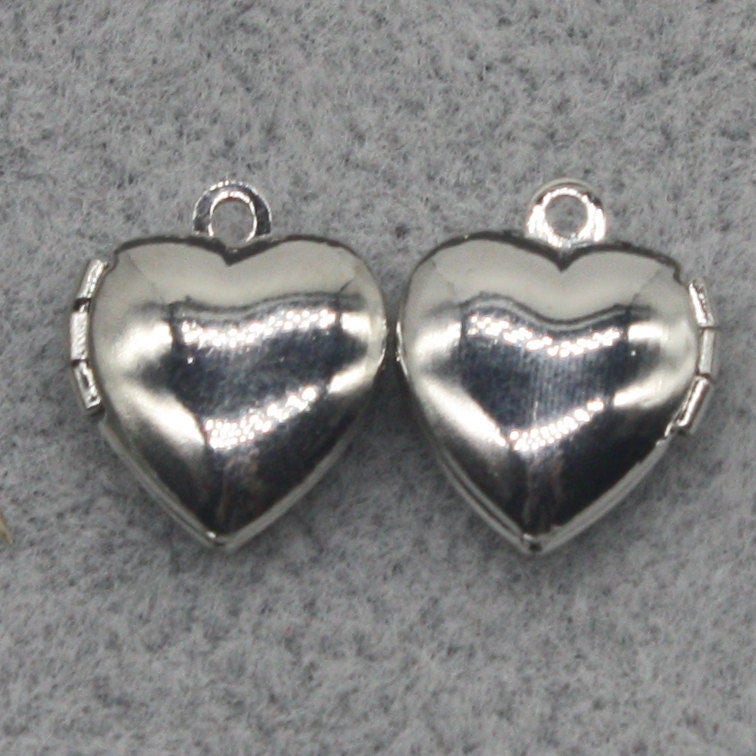 10 pcs Rhodium Plated Filigree Locket Plain Heart Pendant Charm - 10x12mm - Brass Locket Pendant Charm - Ship from California USA - A43