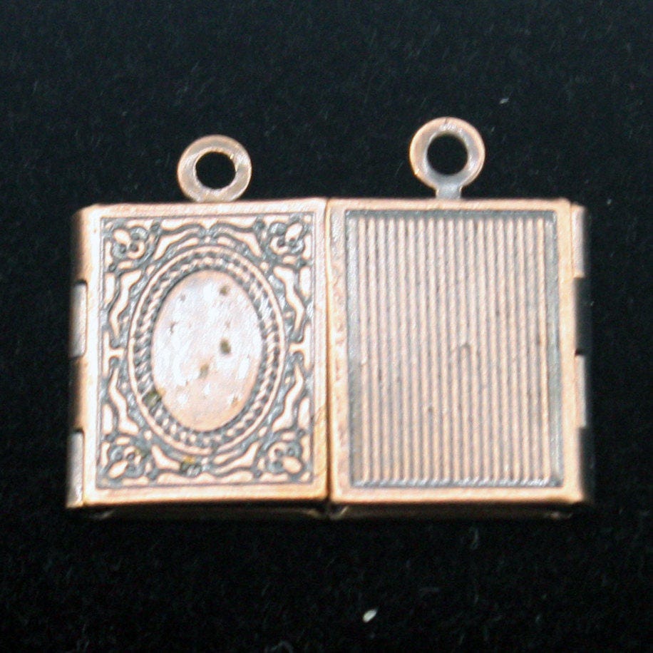 Antique COPPER Small Book Locket Pendant Charm - 12x18mm - Brass Locket Pendant Charm - Ship from California USA - C7