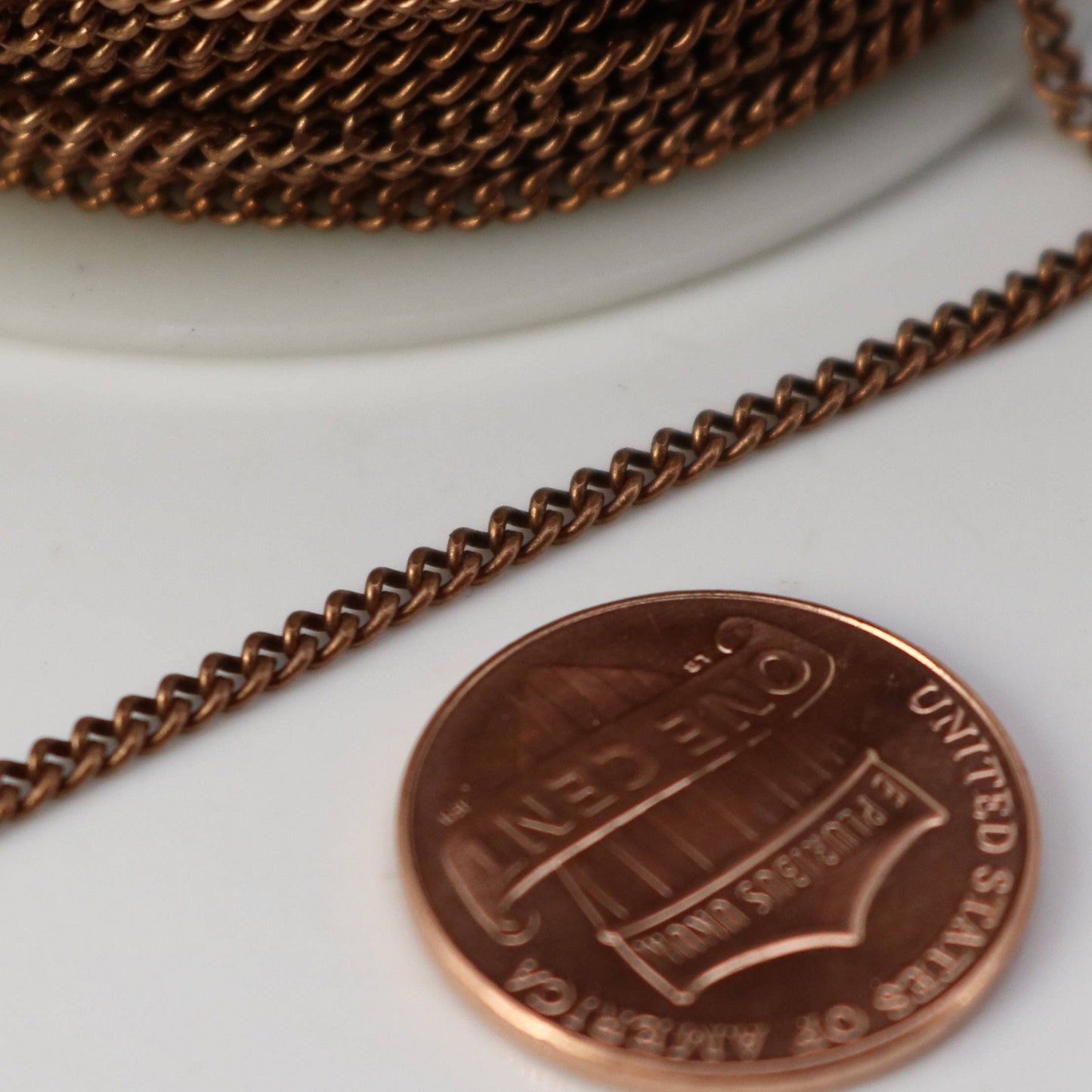 300 feet spool of Antique Copper Plated SOLDERED FACET Curb Chain - 2.3mm Solder link - with Free Matching Jumpring (100 pcs) - 2.3F