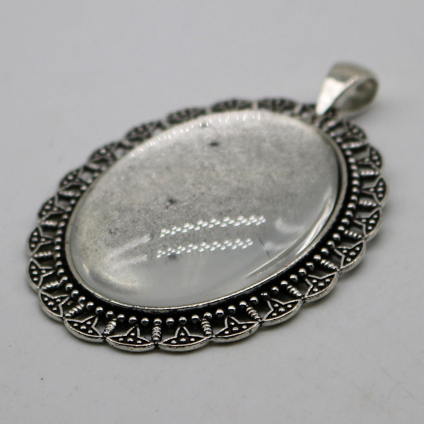 Pendant BEZELS with GLASS Magnifying OVAL Domes Cabochon - 5 sets 10 pcs - for 30x40mm Cabochon - Antique Silver Bezel and Glass Cabochon