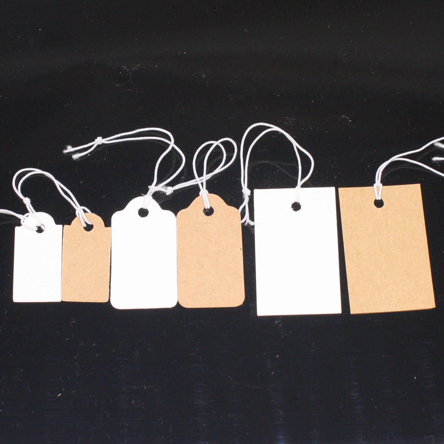 50/100/250/500 pcs of Jewelry - 3/4" x 1 5/16" - 19 x 33 mm - Brown/White - Pre-strung Tags Elastic String - Price Hang Tag ID Label