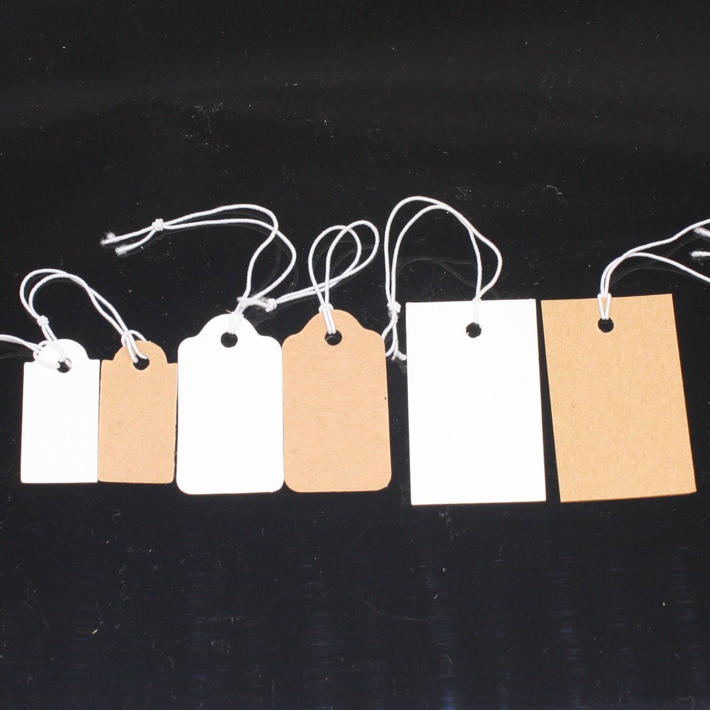 50/100/250/500 pcs of Jewelry - 15/16" x 1 7/16" - 23 x 37 mm - Brown/White - Pre-strung Tags Elastic String - Price Hang Tag ID Label