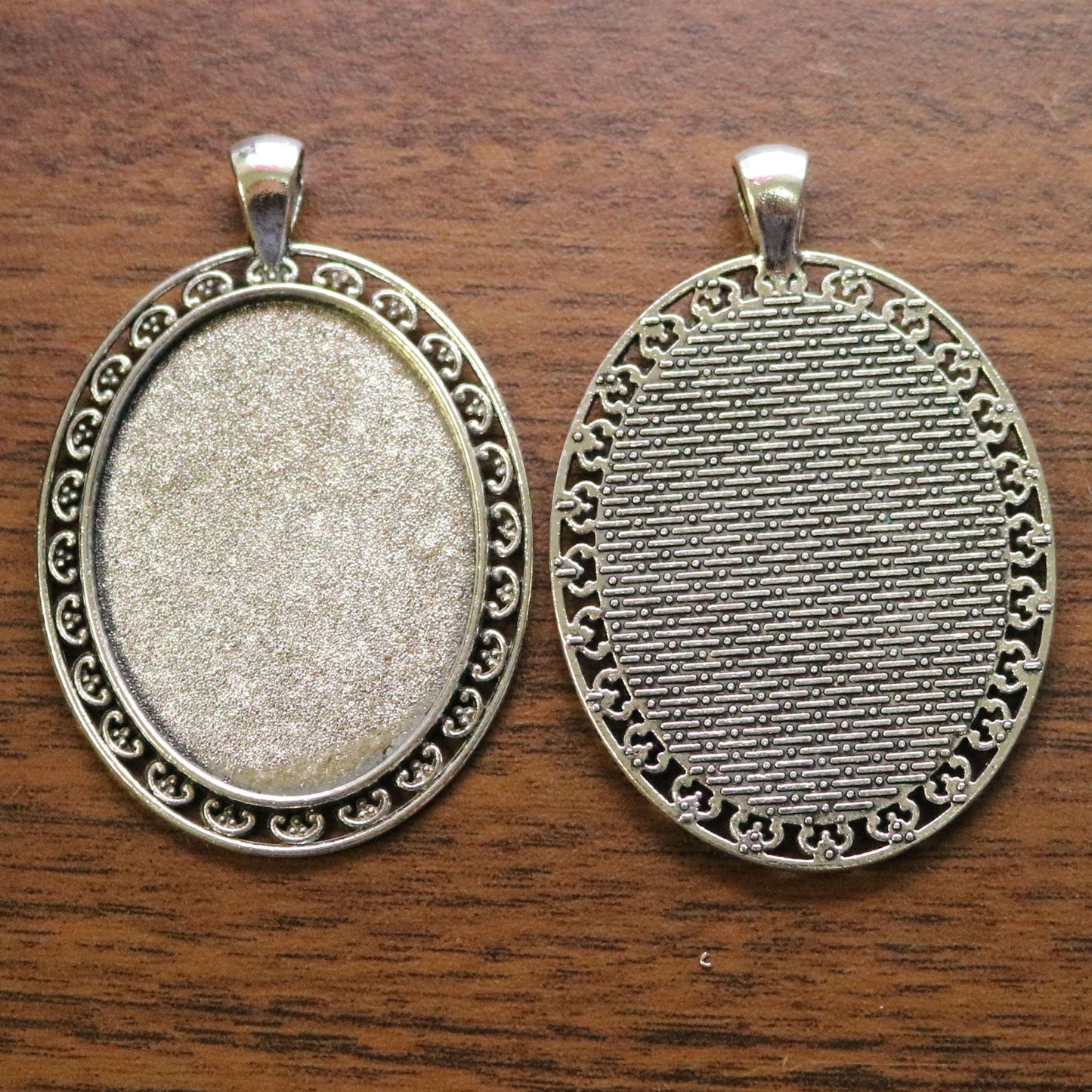 5 pcs Oval Antique Silver Bezel - for 30x40mm - Oval Pendant Blank Bezel for Cabochon Cameo Pendants, Photo Jewelry - T154