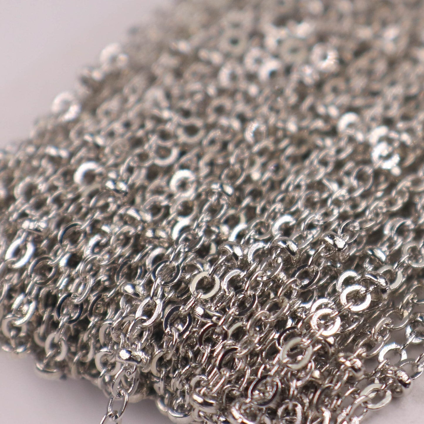 32 ft Antique Silver Rhodium Plated Satellite Chain Flat BALL Chain - 3x1.7mm SOLDERED link - Rhodium Tiny Small Ball Flat Cable - 317SAT